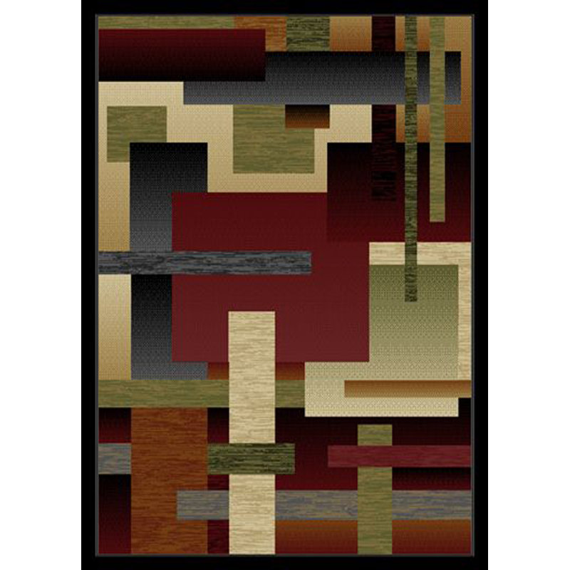 Tapis à motif abstrait noir City, Rectangle 5 pi x 8 pi