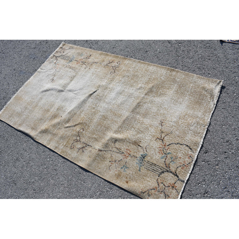 Tapis décoratif Oushak fait à la main en brun rétro pour une utilisation dans une chambre décorative