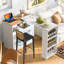 Îlot de cuisine grande capacité avec éclairage DEL, blanc, portes intérieures spacieuses en verre cannelé - Table extensible, prises électriques, blanc