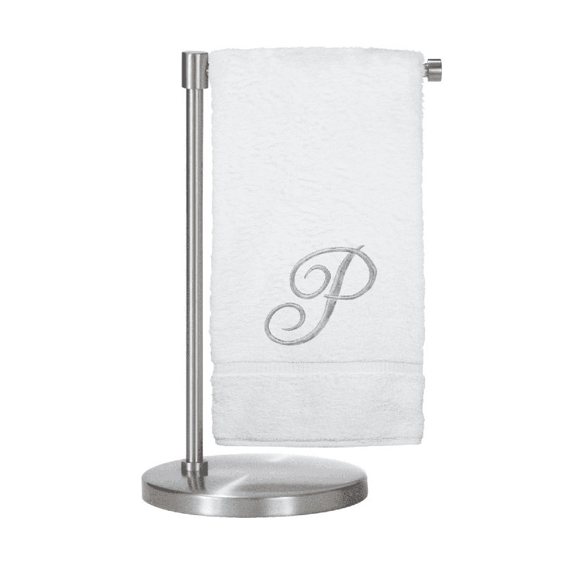 Serviettes de bain monogrammées - ensemble de 1 - lettre en script, Blanc / argenté, P