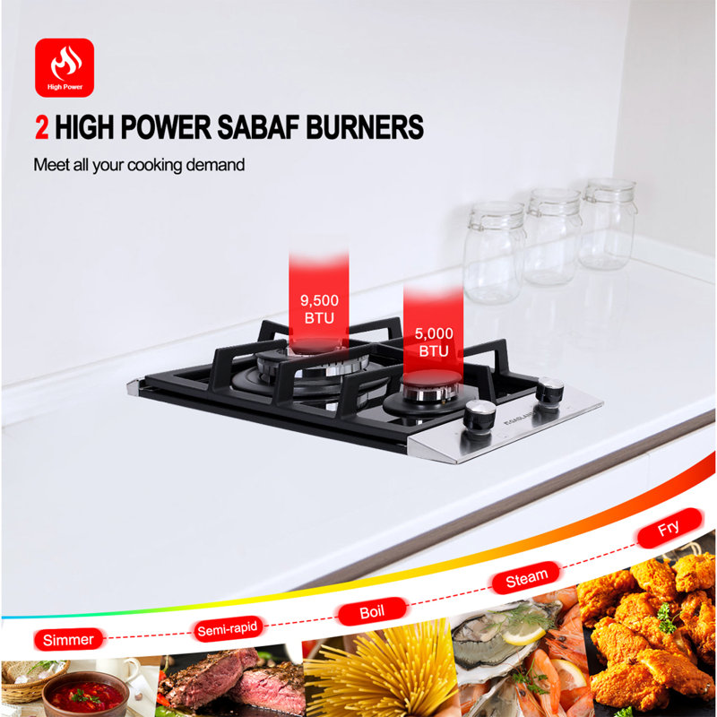 12" Gas 2 Burner Cooktop with Dual Size Power Burner
