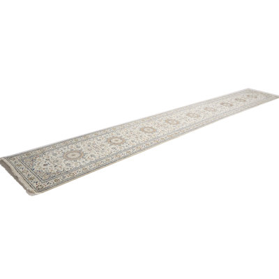 Cream Floral Oriental Handmade 3x20 Indo-Nain Oversized Runner Rug