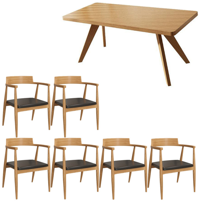 European style solid wood dining table set., 29.5"H x 27.5"L x 62.9"W