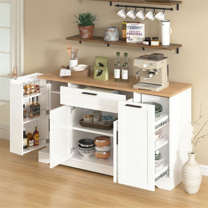 Buffet de rangement multifonctionnel avec support coulissant à 3 niveaux, Blanc