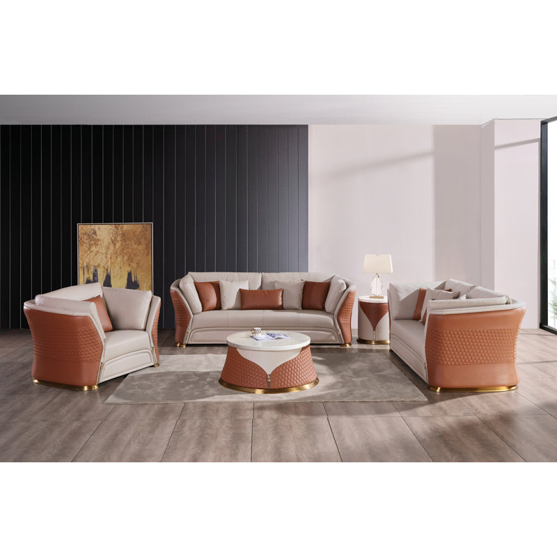 Marble Coffee Table, Beige/Cognac