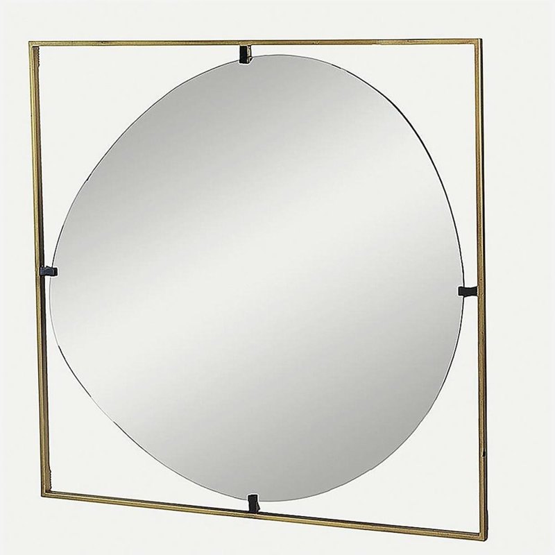 Miroir tulipe 32 x 1 x 32 po, cadre en métal doré, design moderne, salle de bain, décoration murale d'entrée