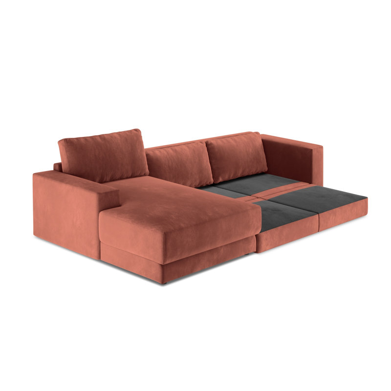 Donatella 6 Seater Sofa Bed, Left Hand Facing, Pink Velvet