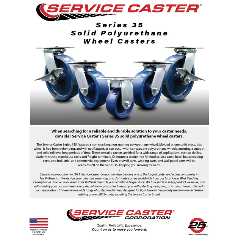 4 Inch Solid Poly Caster Set with Ball Bearings 2 Swivel 2 Rigid Service Caster