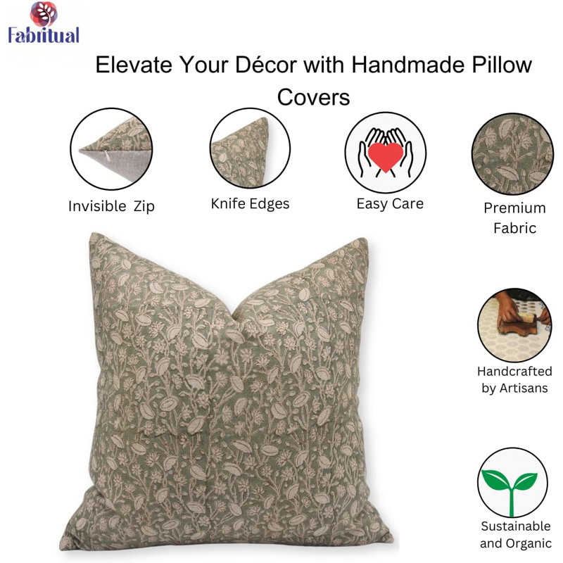 Linen Indoor/Outdoor Pillow Cover, Brown/Green Floral 2, 18" x 18"