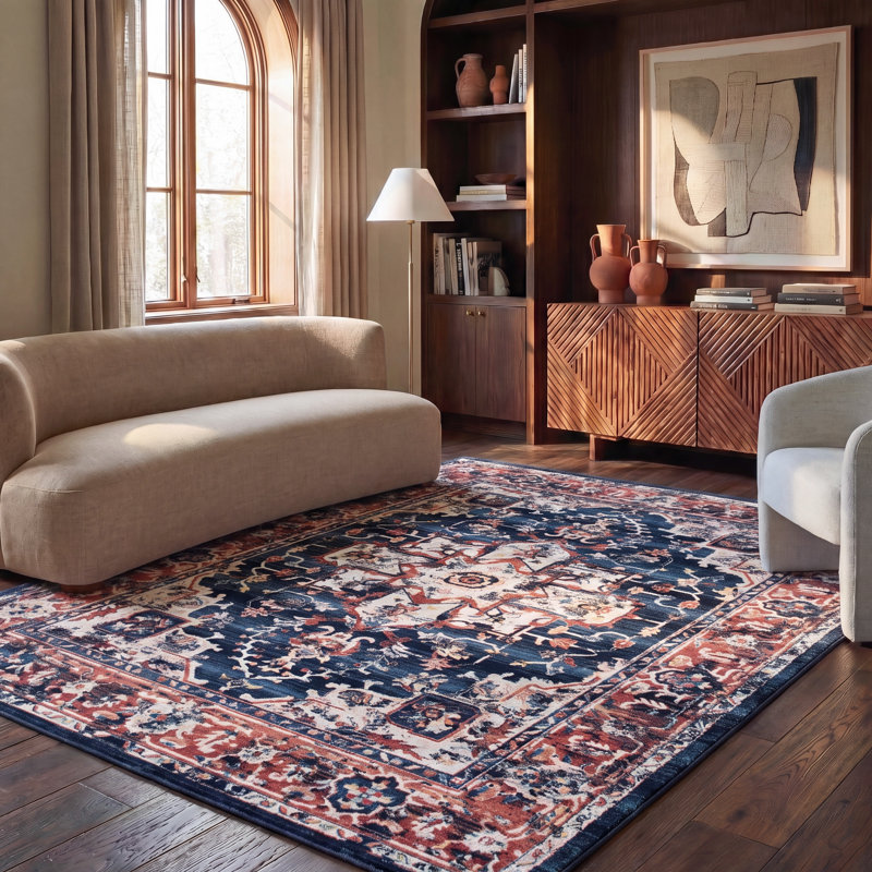 Tapis bleu marine / rouge Sechovicz, Rectangle 8 pi x 10 pi