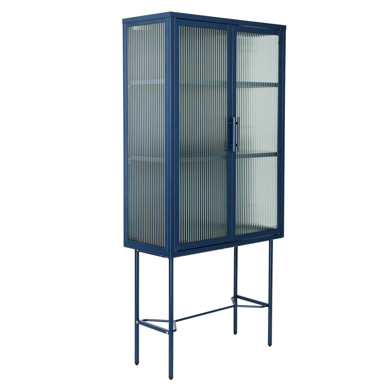 Armoire Caresha avec 2 portes en verre, Bleu
