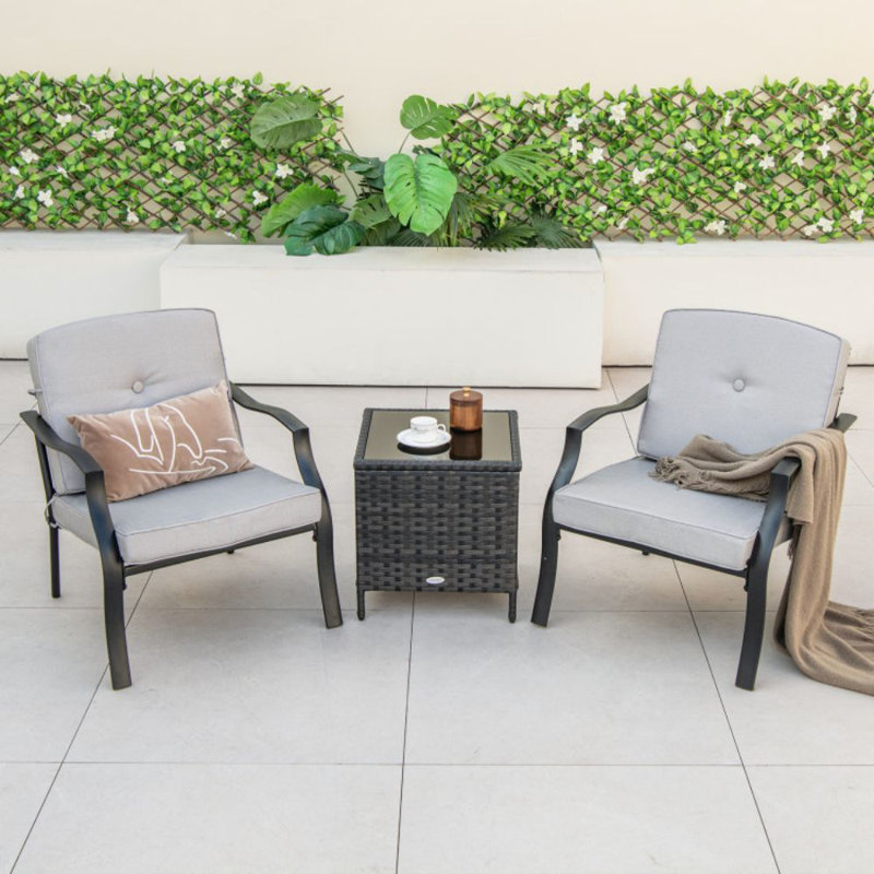 Chaises de patio en métal 2 pièces avec coussins de siège et de dossier pour la cour, Bleu marine