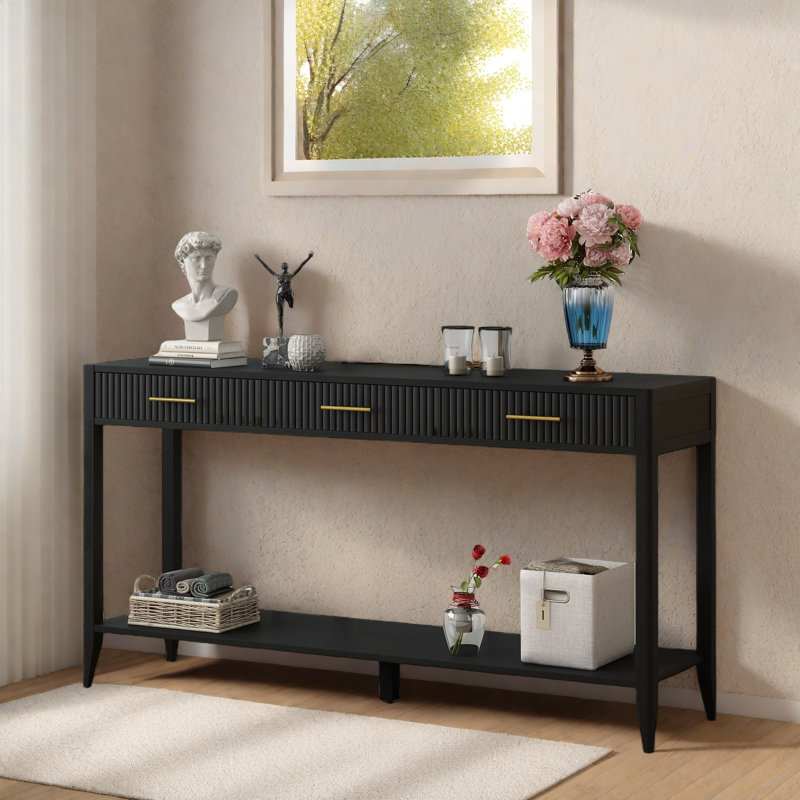 Elegant Console Table With Three Drawers And Smooth Lines, Black