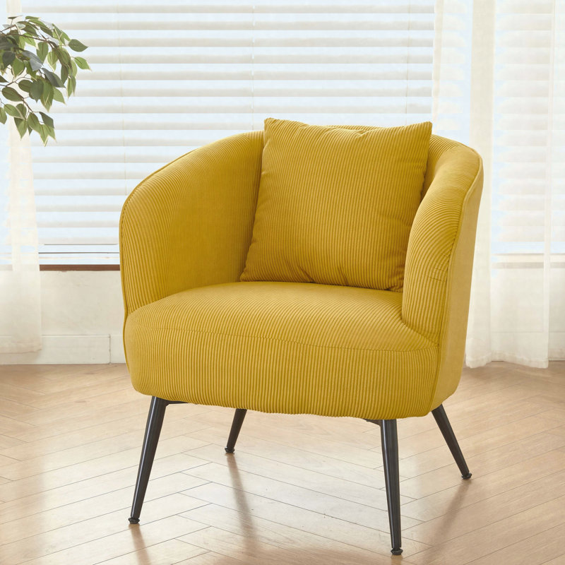 Fauteuil d'appoint en velours avec coussin, Jaune