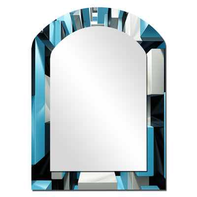 Op Art Blue Focus VI - Op Art Arch Large Mirror, Modern Asymmetrical Unique Wall Mirror Decor, Printed Metal Art