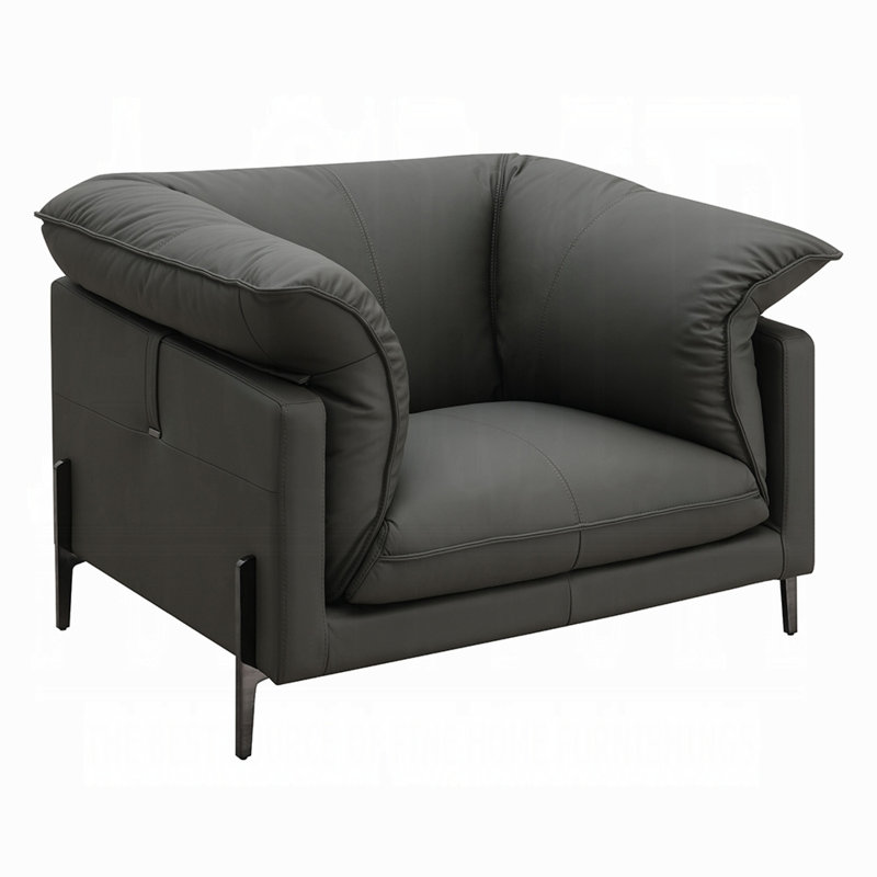 Chaise semi-canapé, conception à rebord carré, cuir fleur noir, 69 po