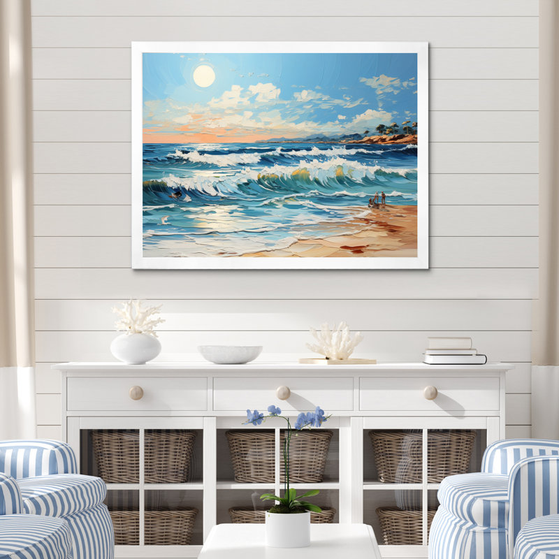 «Coastalocean Sunkissed Beach I», reproduction sur toile, H 30 po x l 40 po x P 1,5 po, Cadre photo blanc