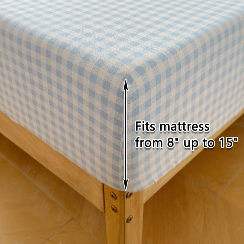 Ensemble de draps Gingham Ruffle, Vichy bleu pâle, Très grand lit