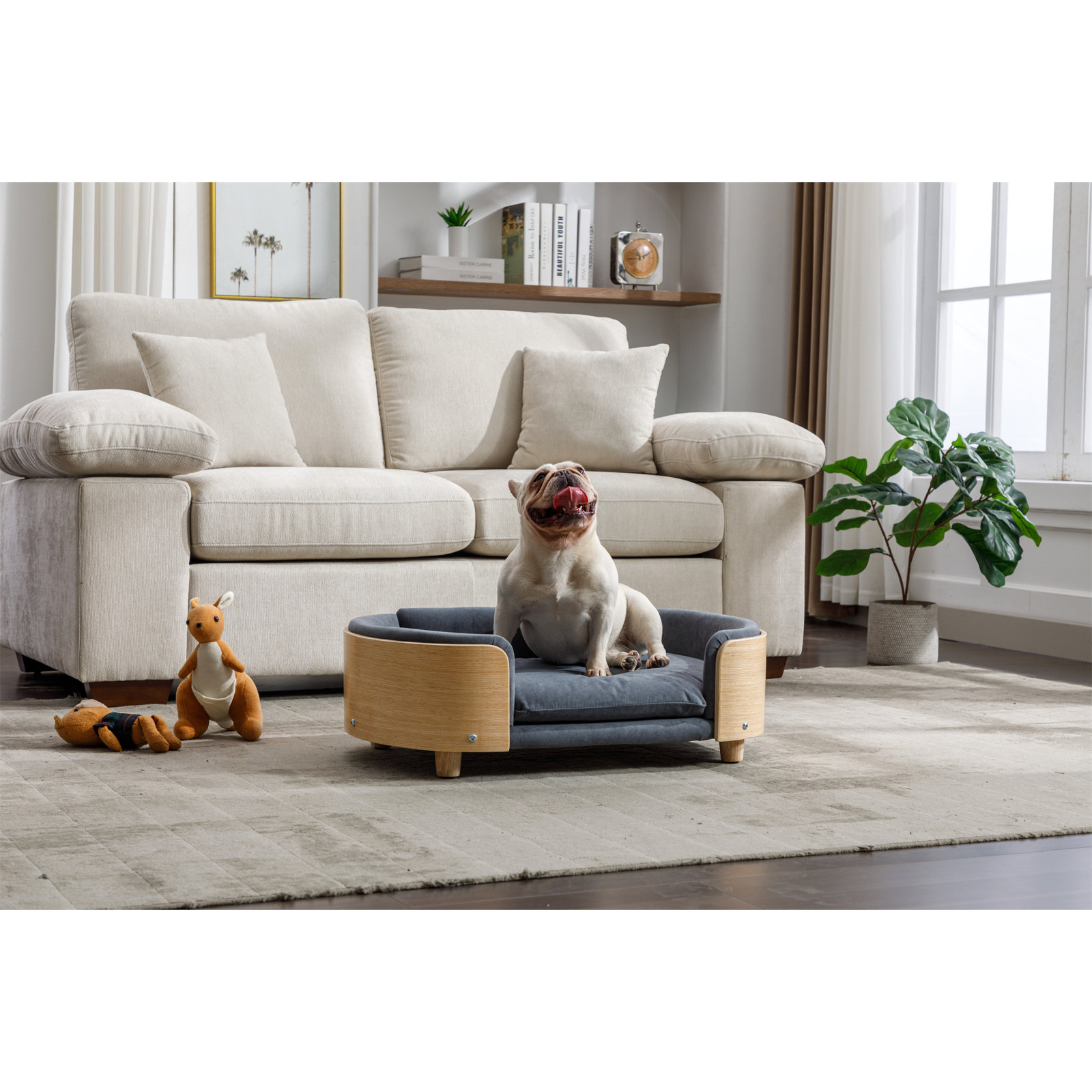 Inira Pet Bed, Dark Gray/Natural, 16.14" W x 9.84" D x 26.38" H