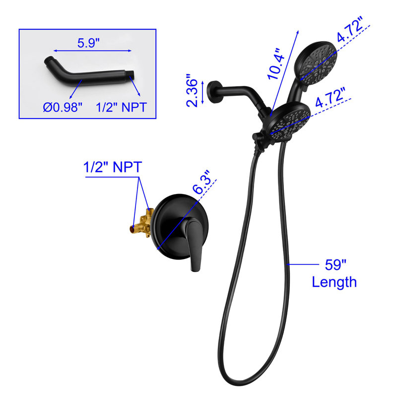 All-In-One Kit with Rough in-Valve, Matte Black