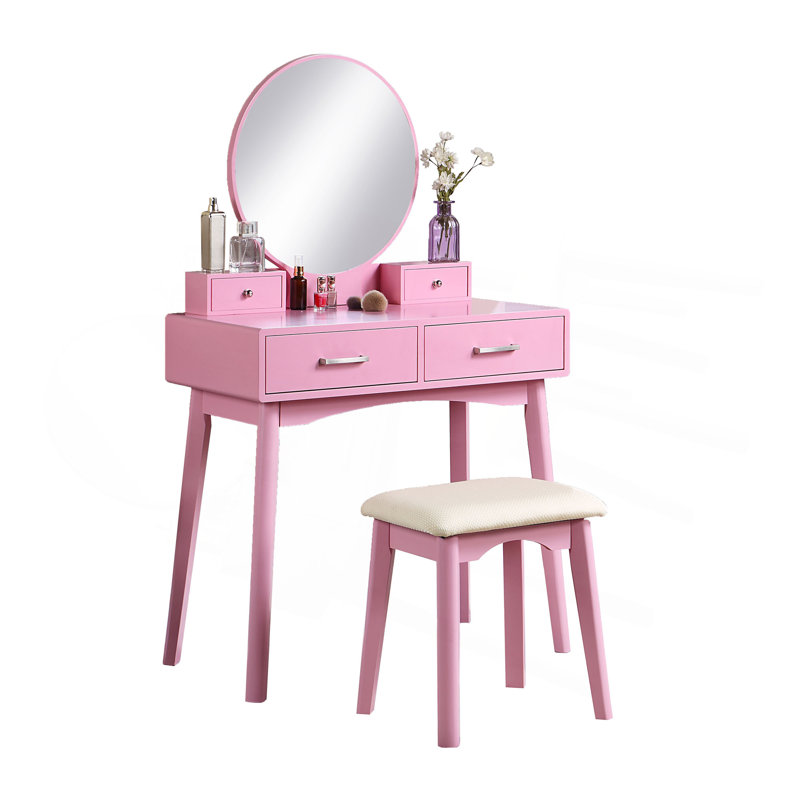 Ensemble coiffeuse et tabouret Liannon, Rose