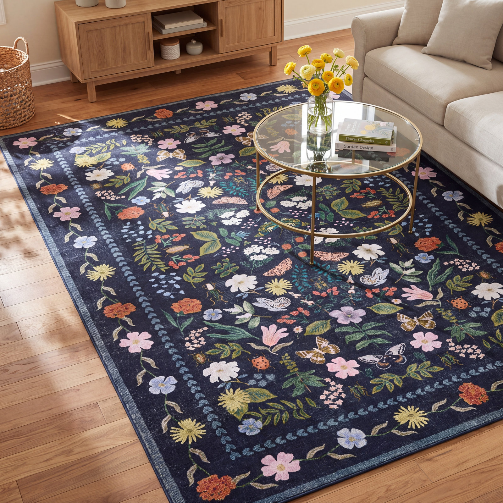 Rifle Paper Co. x Loloi Canopy Black Floral Rug, Rectangle 8'6" x 11'6"