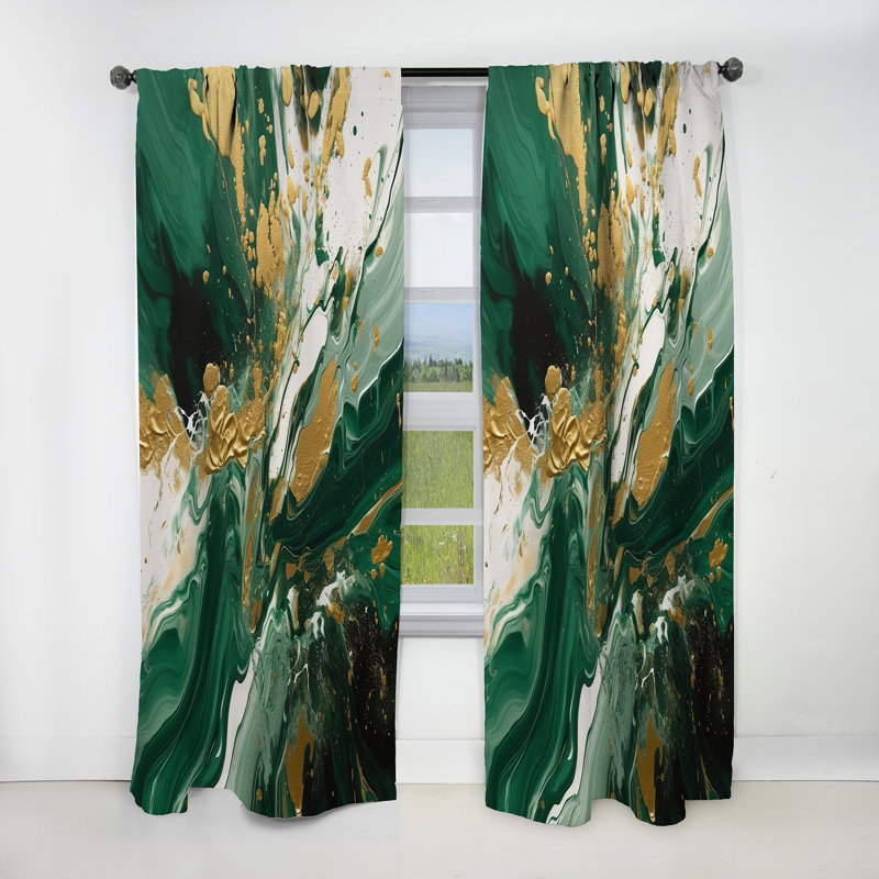 Vert et or liquide Magic I - Rideau abstrait moderne occultant - 1 panneau, L 52 po x L 63 po
