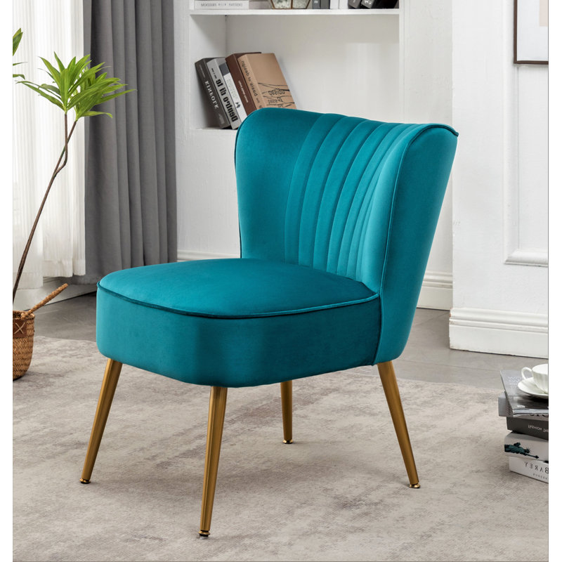 Upholstered Slipper Chair, Greenish Blue