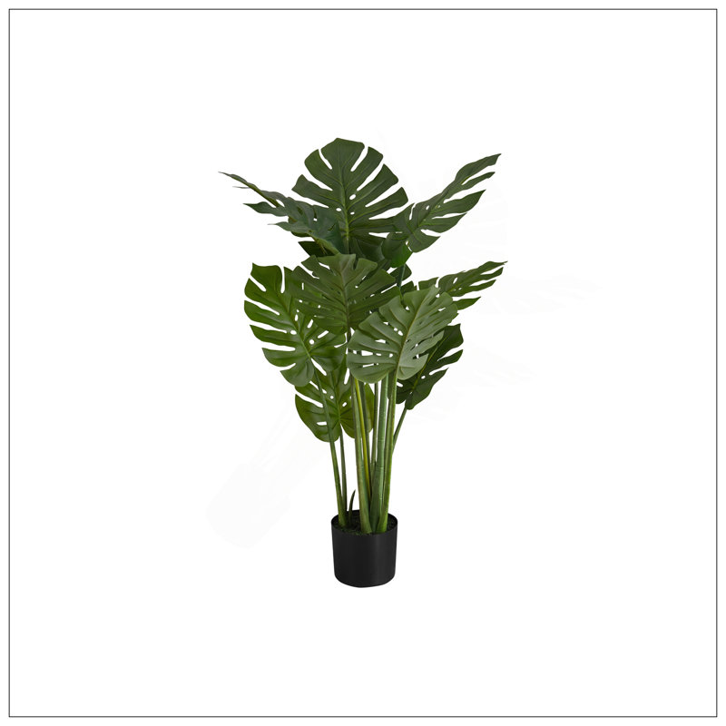 Plante artificielle, arbre Monstera, intérieur, faux, faux, plancher, verdure, pot, véritable touche, décoratif, feuilles vertes, pot noir