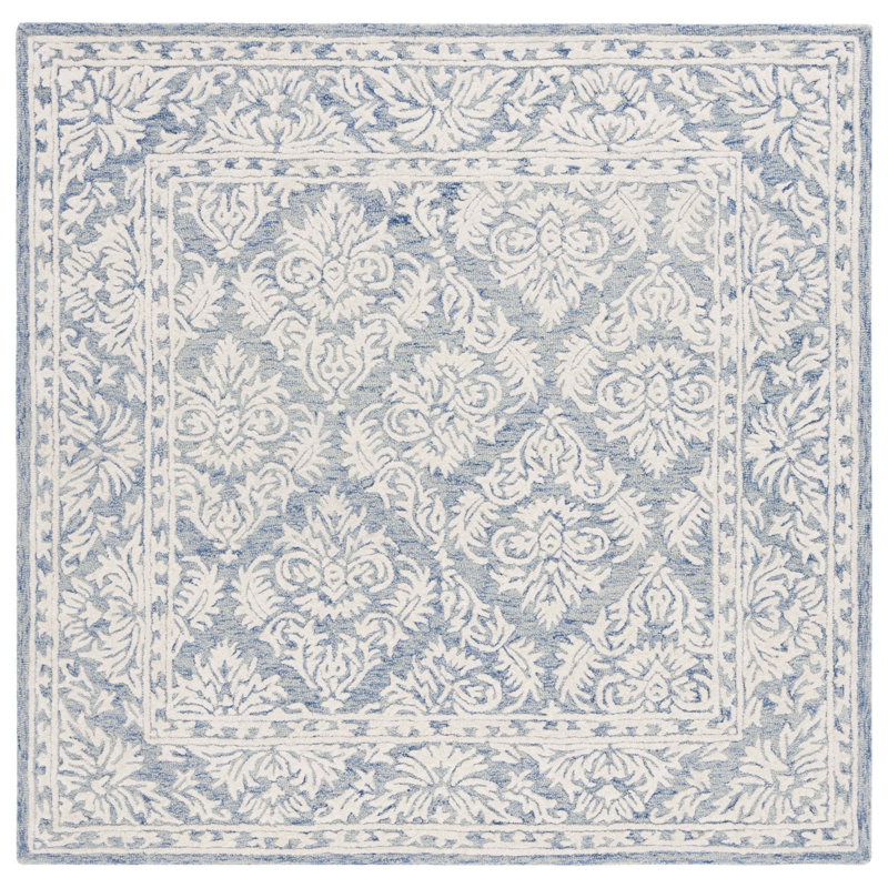 Elsun Hand Tufted Wool And Cotton With Latex Damask Rug, Square 6'