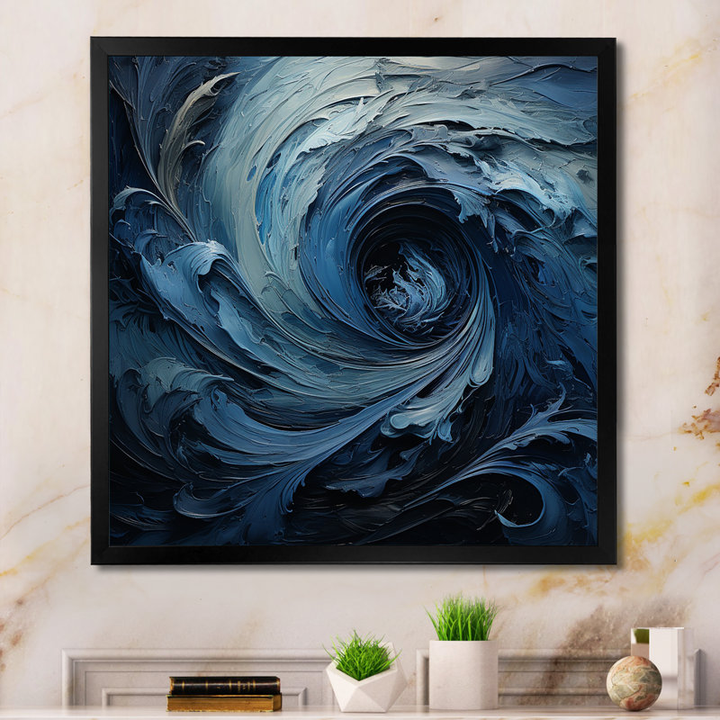 «Blue and White Emotion Spiral 1», art mural abstrait, Noir, H 16 po x l 16 po