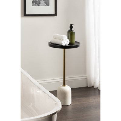 Table d'appoint ronde en bois de manguier et marbre