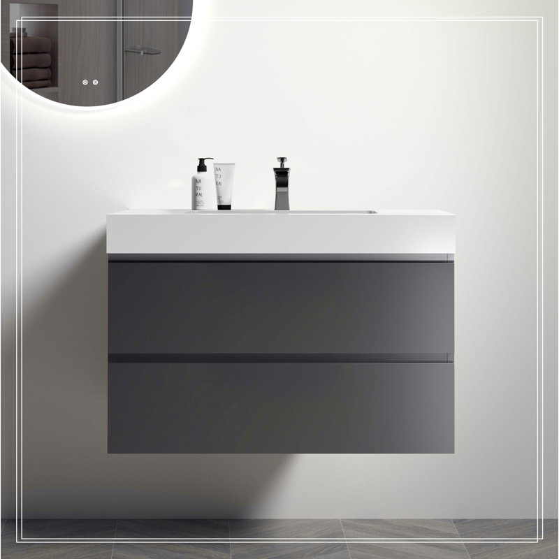 Meuble-lavabo de salle de bain avec lavabo, grand meuble-lavabo flottant mural