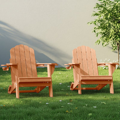 Dauji Oversize Adirondack Chair Weather-Resistant Foldable Patio Chair Wood Texture Fire Pit Chair With Cup Holder