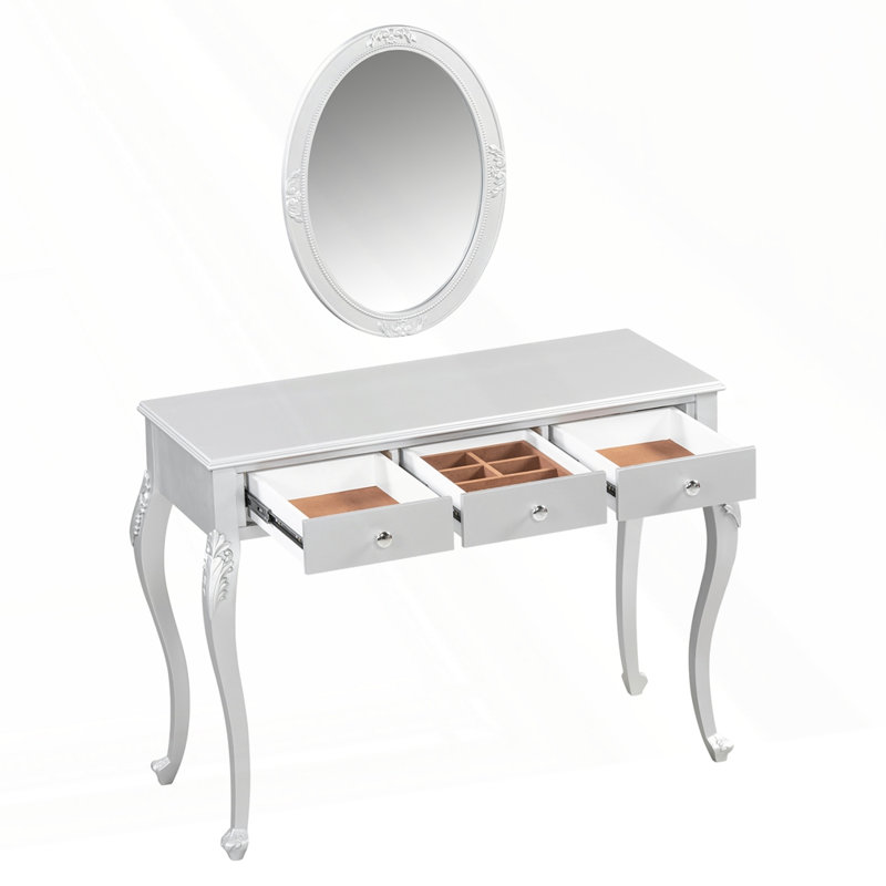 Luxury Makeup Vanity Desk With Oval Mirror, Silver
