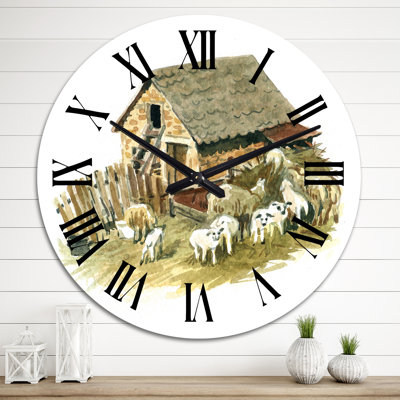Old Farmhouse With Sheeps - Country wall clock