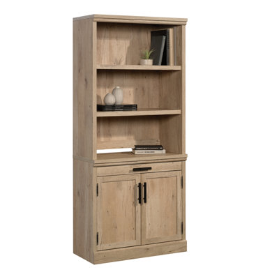 Base de bibliothèque en bois avec tiroir de rangement et casier, brun
