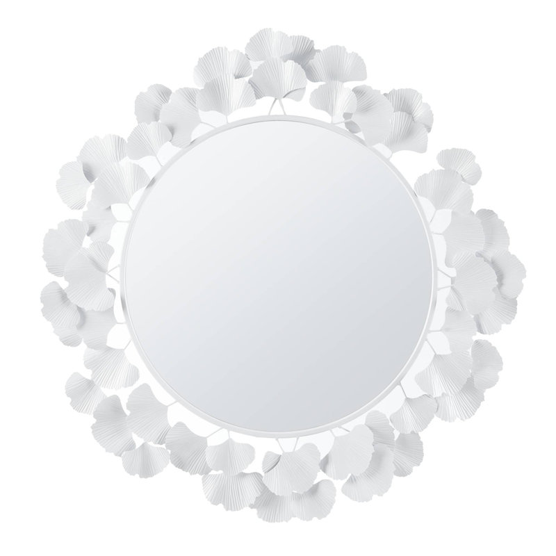 30.5"Eden Gingko Leaf Round Wall Mirror White