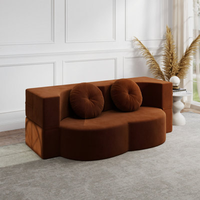 Canapé moderne avec 2 coussins, canapé-lit convertible en velours côtelé rembourré de mousse, matelas pliant pour le salon, lit d'invité, aucun assemblage requis