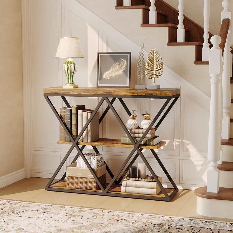 Dining Table with Iron Base, Brown