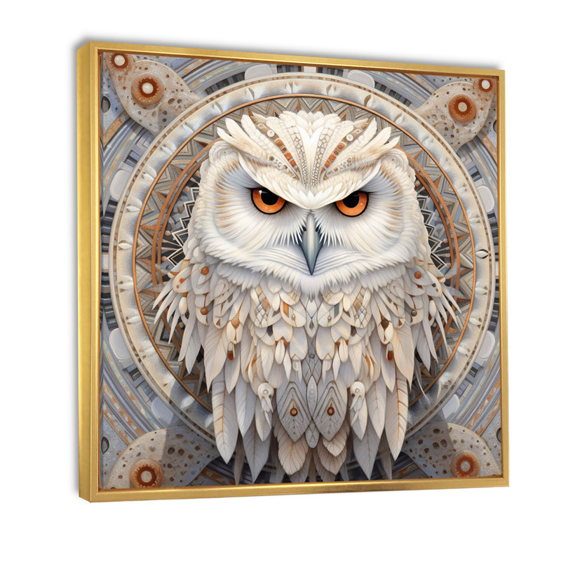 Portrait d'un hibou blanc sur toile, H 36 po x l 36 po x P 1,5 po, Cadre flottant doré