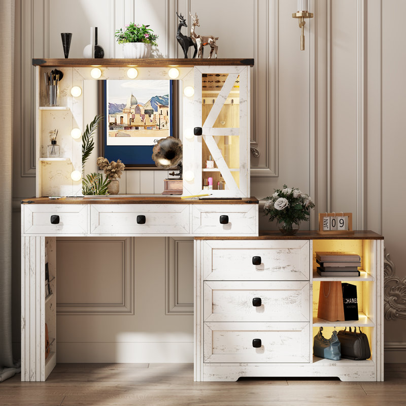 Meuble-lavabo avec armoire de rangement et prise de courant	, Brun / Blanc
