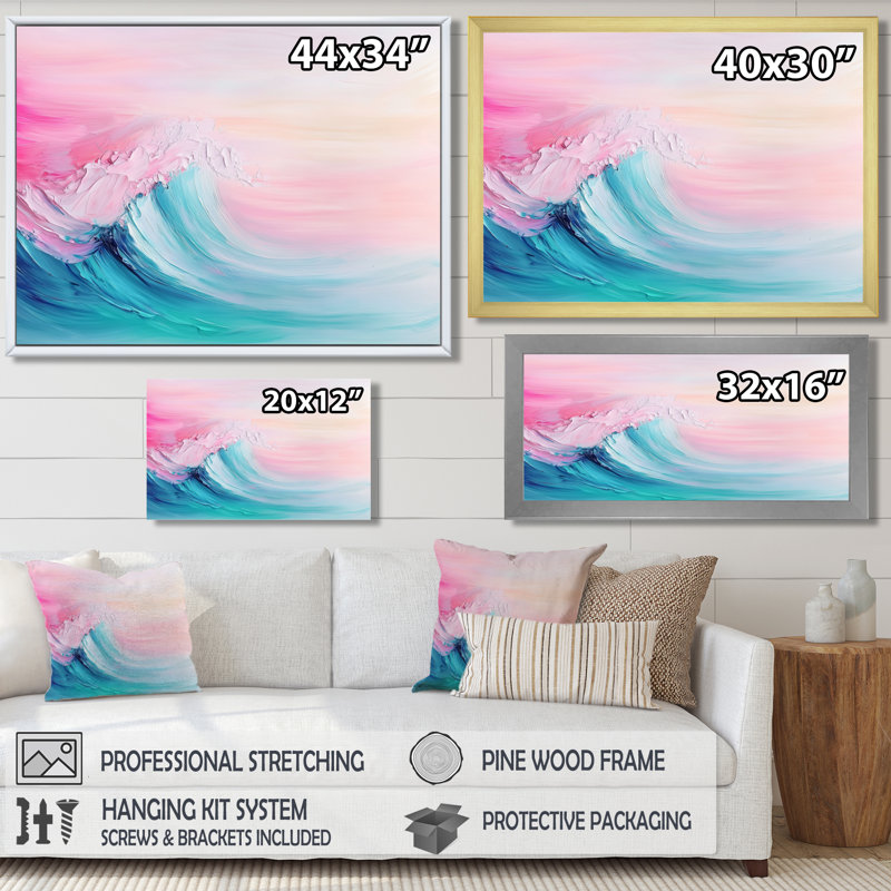 Coastal Rainbow Wave Energy II - art mural côtier, 12" H x 20" W, Impression dans un cadre flottant sans passe-parto, Gold