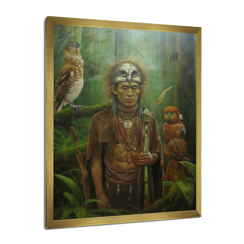 Chaman Amazonien, sagesse antique sur toile, Cadre doré à une seule photo, H 44 po x l 34 po x P 1,5 po