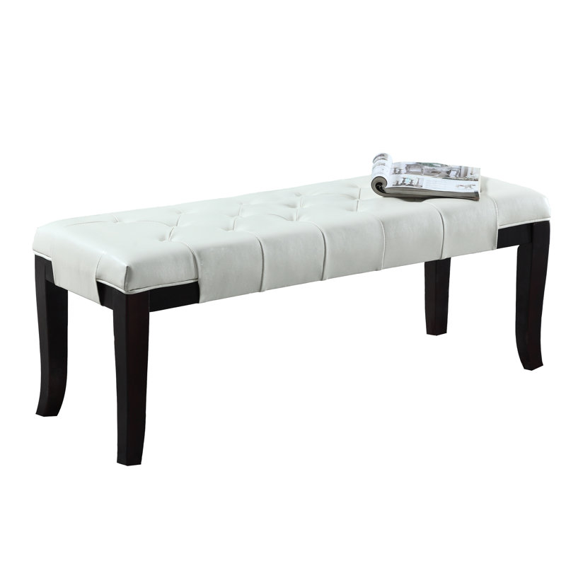 Borovy Chic Bench In White Faux Leather, Suits Elegance Of Bedroom, Living Room, And Foyer Adds To Room Or With Legs, White