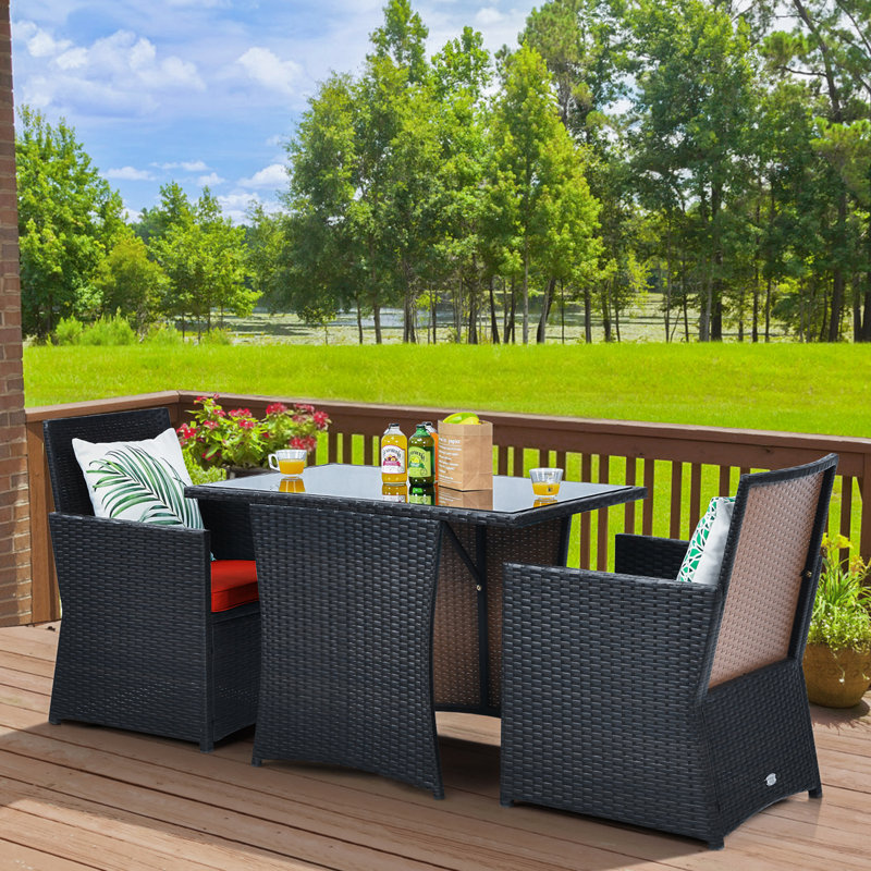 Altherr 2 - Person Patio Dining Set with Rectangular Table , Cushions Included, Red, 28"H x 41"W x 25"D, Mixed Brown