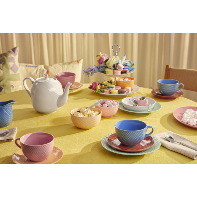 Handmade Porcelain Teacup, 13.2 Oz, Blue/Terracotta