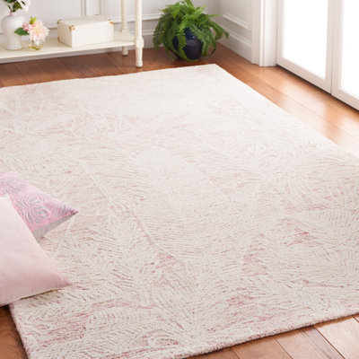 Tapis floral en laine / coton touffeté à la main Gazella - ivoire / rose