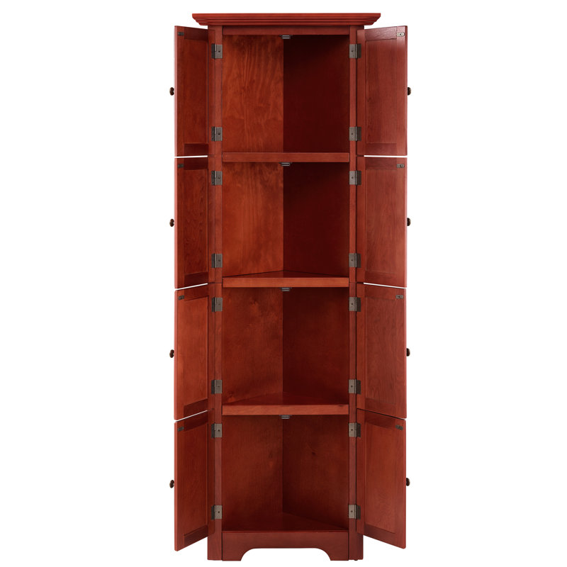 Vitrine d'angle de 72 po de hauteur avec 8 portes et poignées en métal élégantes