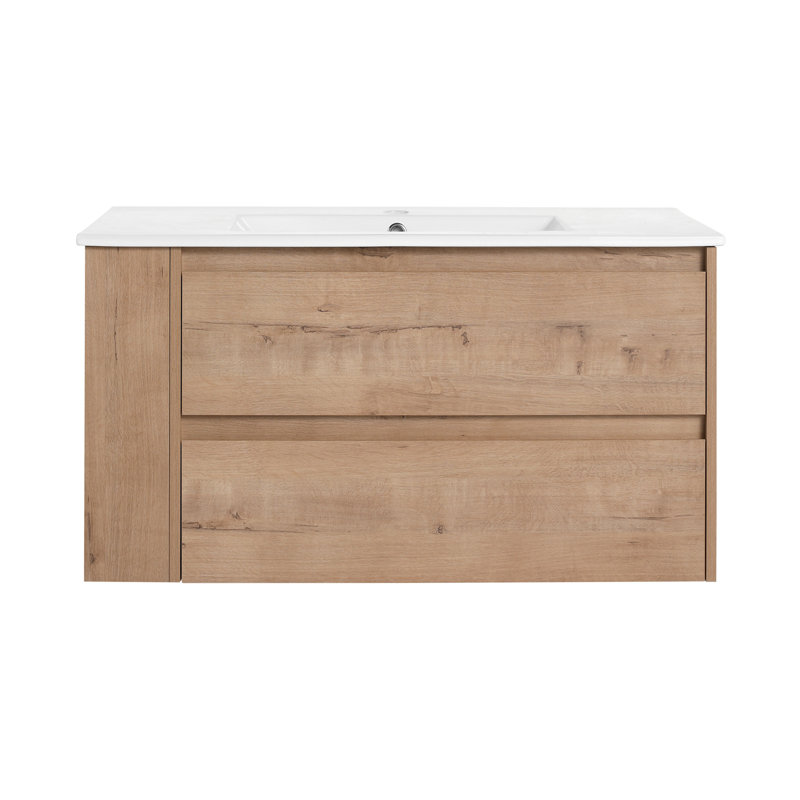 36" Wall Mounting Bathroom Vanity With Ceramic Sink, Soft Close Drawer, 36"